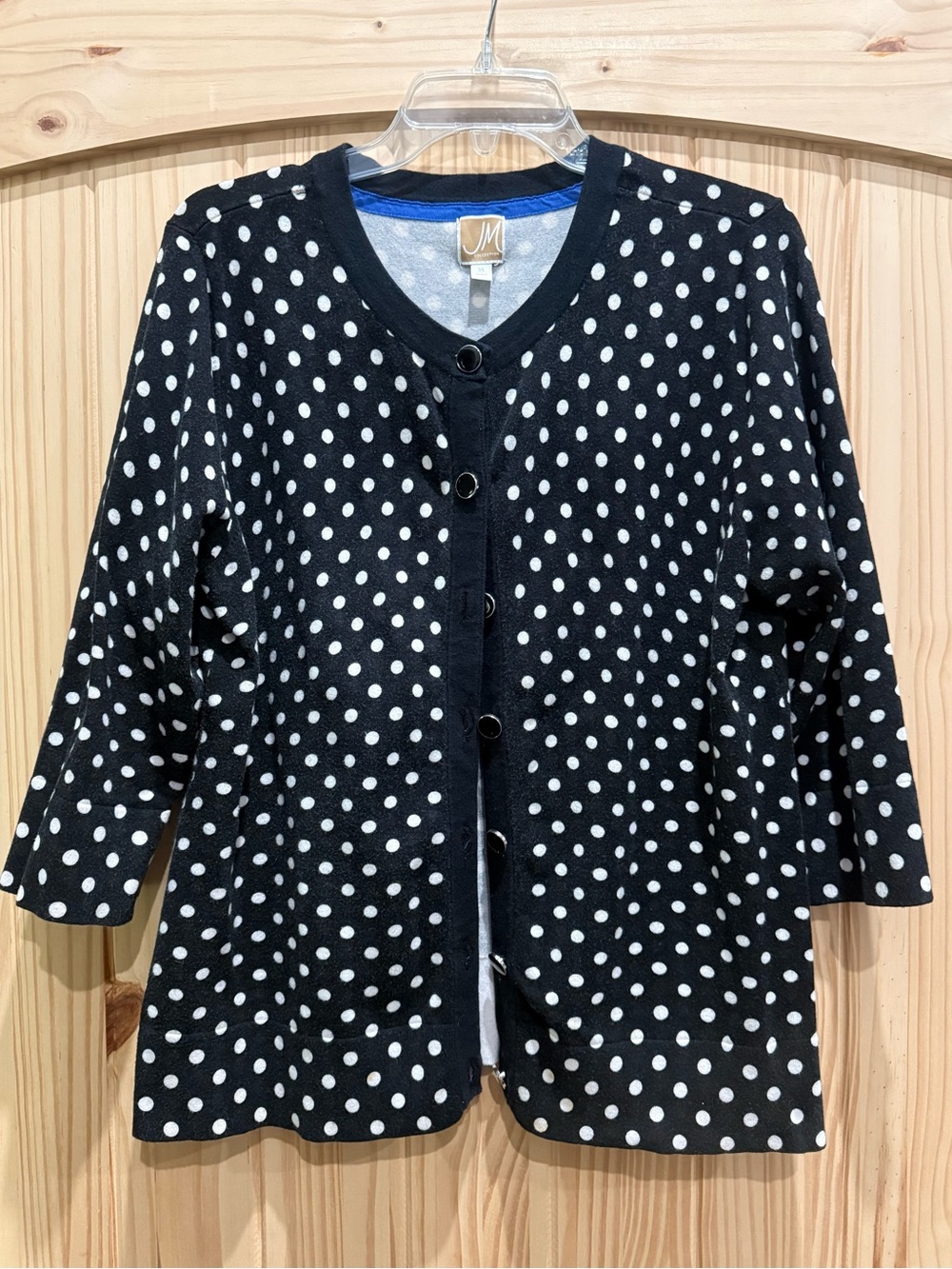 JM Collection Black Polka Dot Button-Front Women's Cardigan - Size XL